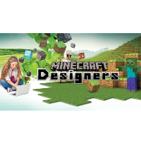 girl on a laptop with minecraft in the background