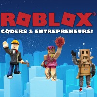 words roblox coders & entrepreneurs! with three different characters